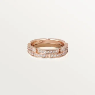 Alianza Maillon Panthere delgada, 2 filas con medio pavé de diamantes – Oro rosa, diamantes – Cartier