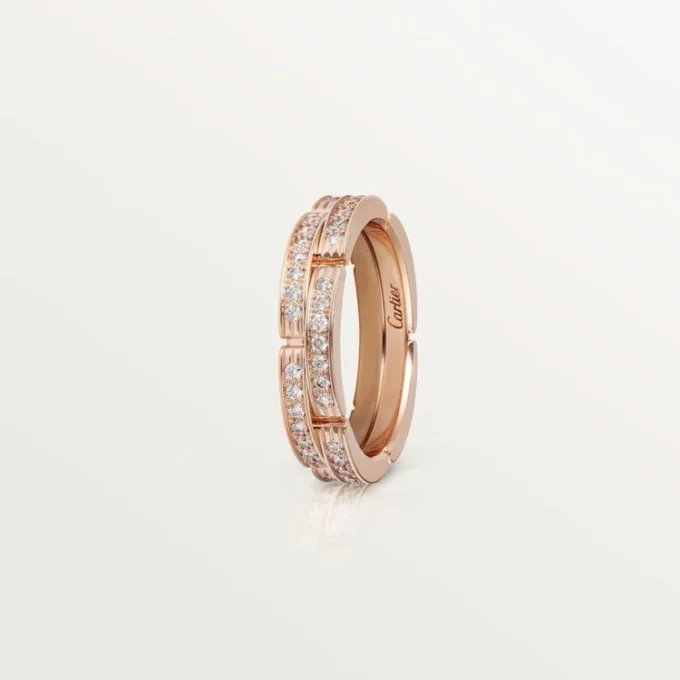 Alianza Maillon Panthere delgada, 2 filas con medio pavé de diamantes – Oro rosa, diamantes – Cartier