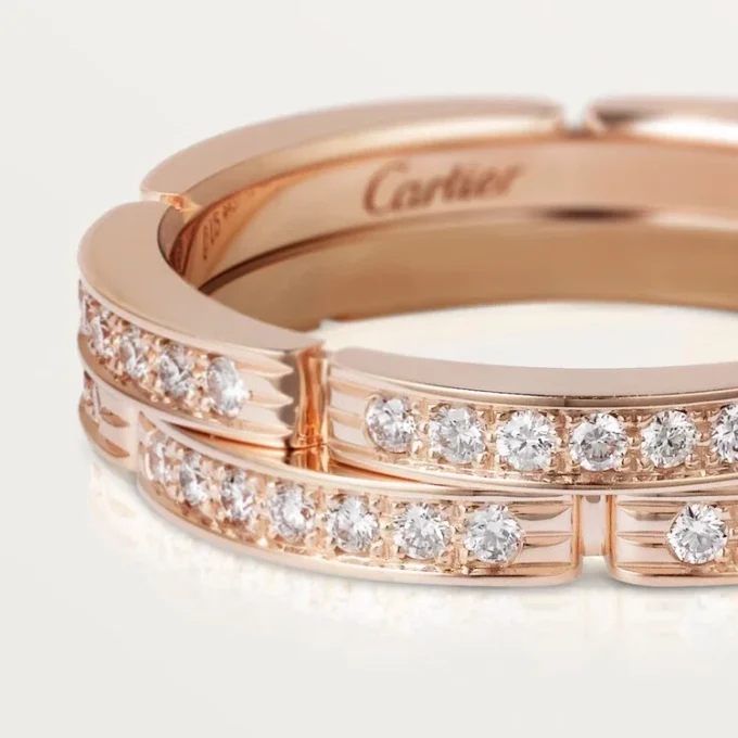 Alianza Maillon Panthere delgada, 2 filas con medio pavé de diamantes – Oro rosa, diamantes – Cartier