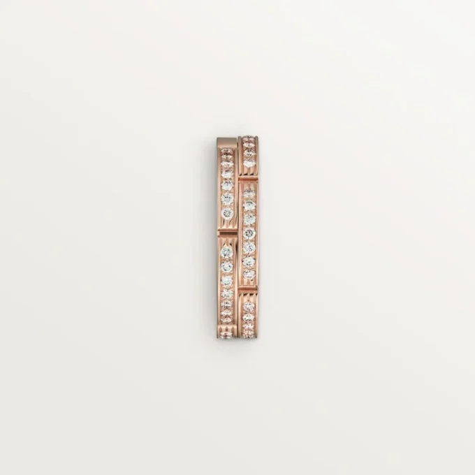 Alianza Maillon Panthere delgada, 2 filas con medio pavé de diamantes – Oro rosa, diamantes – Cartier