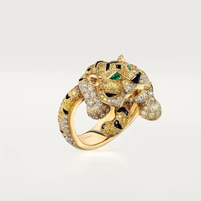 Anillo Faune Et Flore De Cartier, diamantes amarillos, naranjas y marrones, pavé