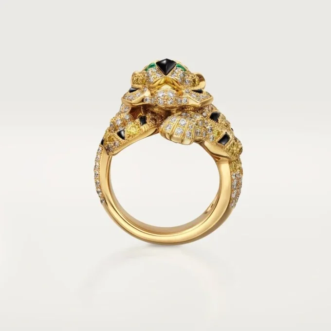 Anillo Faune Et Flore De Cartier, diamantes amarillos, naranjas y marrones, pavé
