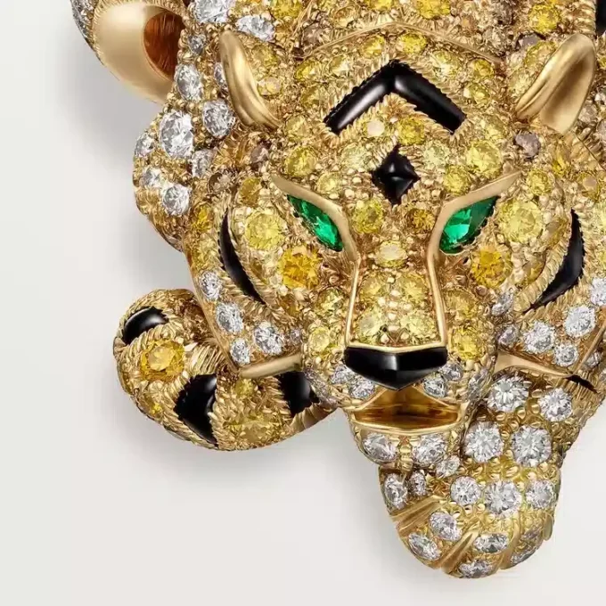 Anillo Faune Et Flore De Cartier, diamantes amarillos, naranjas y marrones, pavé