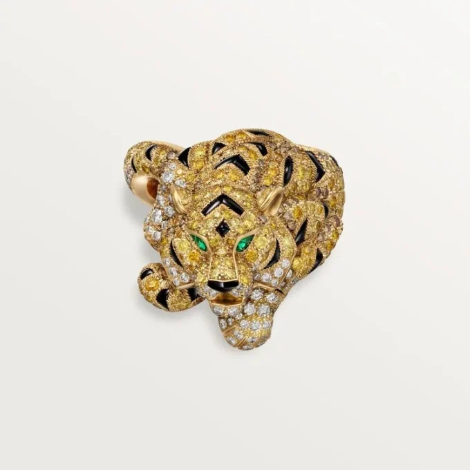 Anillo Faune Et Flore De Cartier, diamantes amarillos, naranjas y marrones, pavé