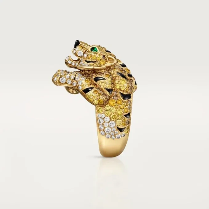 Anillo Faune Et Flore De Cartier, diamantes amarillos, naranjas y marrones, pavé