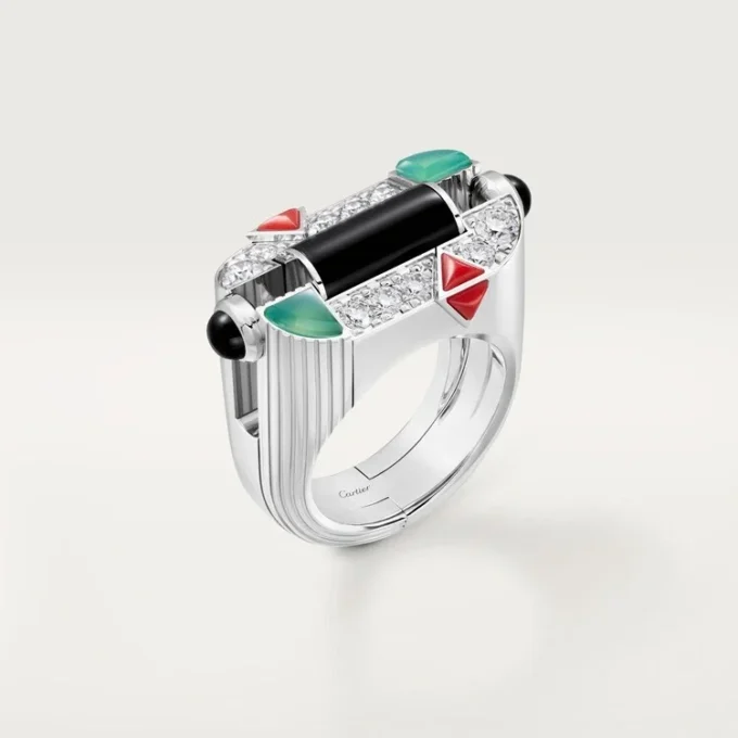 Anillo Geometrie & Contrastes, crisoprasa, pavé