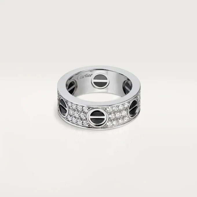 Anillo Love, con pavé de diamantes, cerámica – Oro blanco, cerámica, diamantes – Cartier