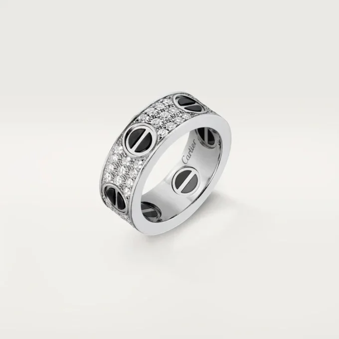 Anillo Love, con pavé de diamantes, cerámica – Oro blanco, cerámica, diamantes – Cartier