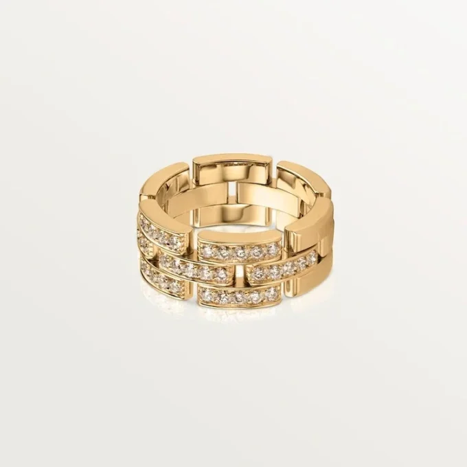 Anillo Maillon Panthere, 3 filas con medio pavé de diamantes – Oro amarillo, diamantes – Cartier