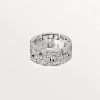 Anillo Maillon Panthere, 3 filas con medio pavé de diamantes – Oro blanco, diamantes – Cartier