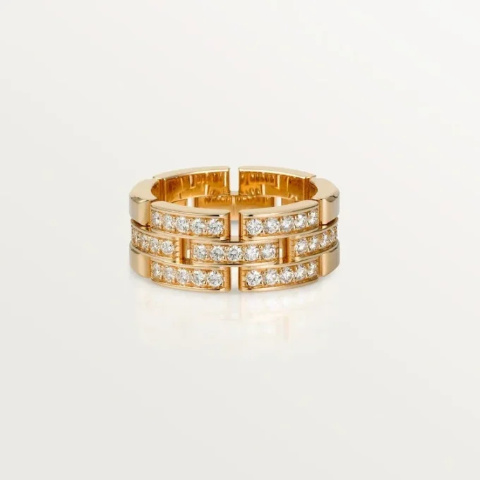 Anillo Maillon Panthere, 3 filas con medio pavé de diamantes – Oro rosa, diamantes – Cartier