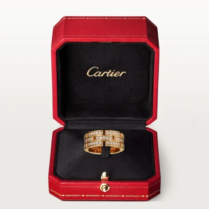 Anillo Maillon Panthere, 3 filas con medio pavé de diamantes – Oro rosa, diamantes – Cartier