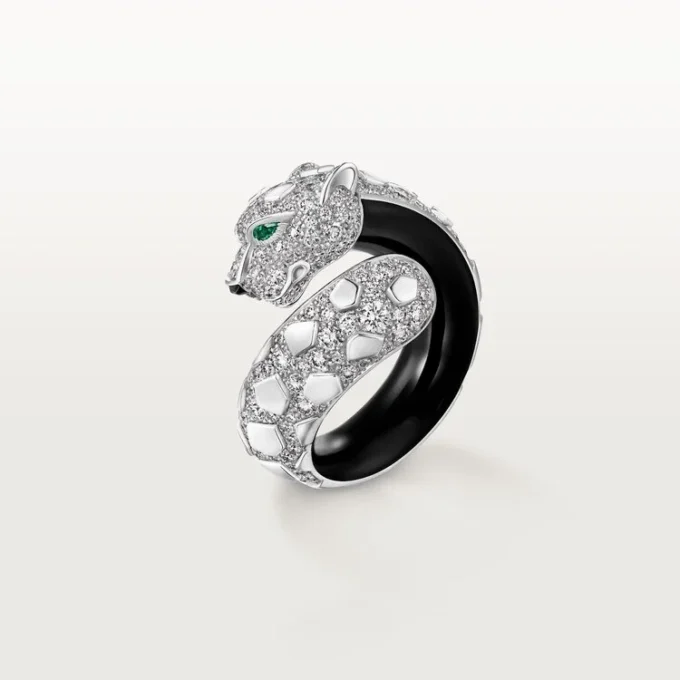 Anillo Panthere De Cartier, laca negra, pavé