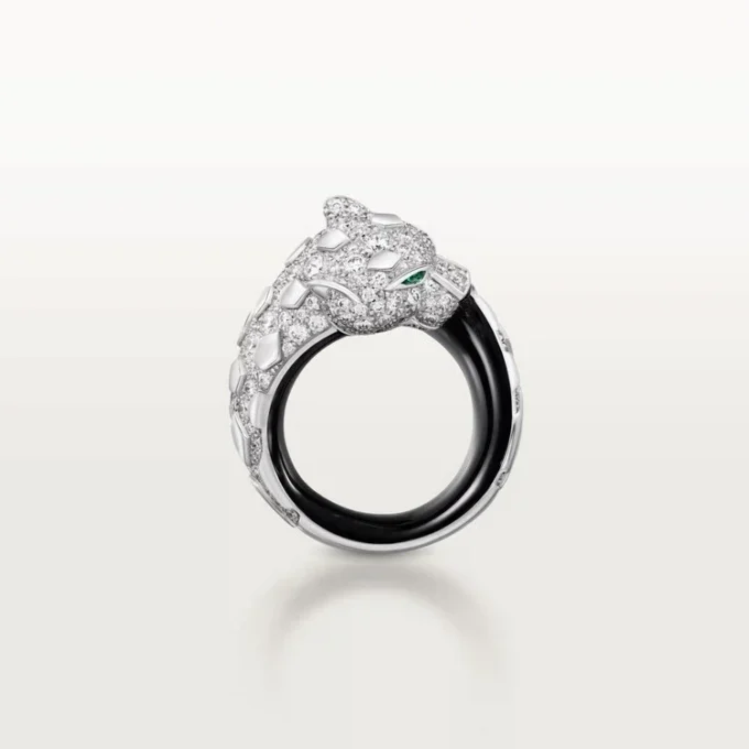 Anillo Panthere De Cartier, laca negra, pavé