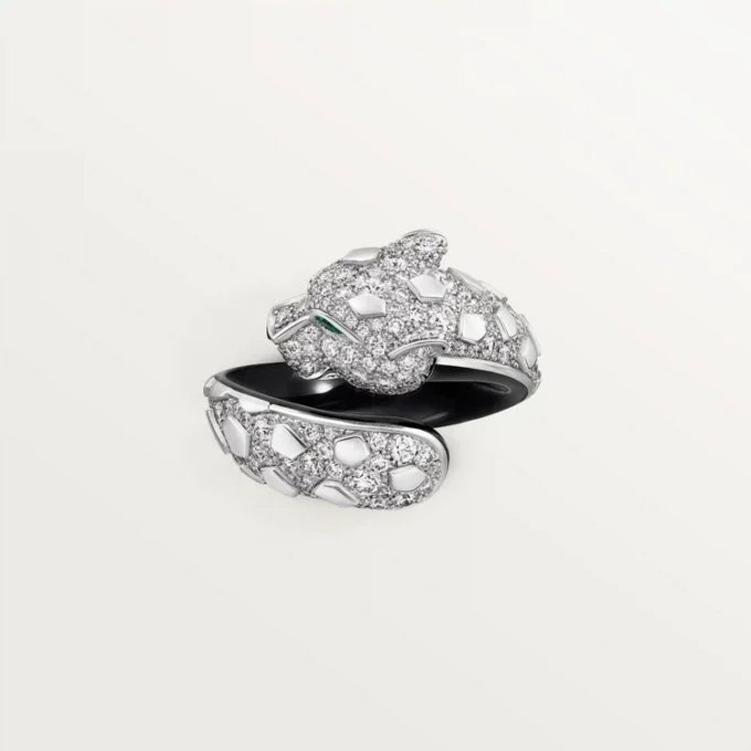 Anillo Panthere De Cartier, laca negra, pavé