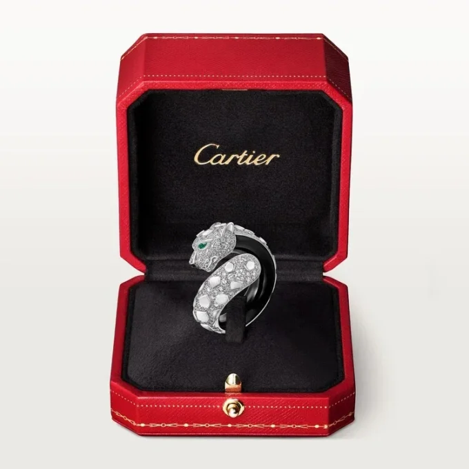 Anillo Panthere De Cartier, laca negra, pavé