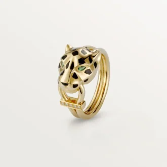 Anillo Panthere de Cartier – Oro amarillo, laca, diamantes, granate tsavorita – Cartier