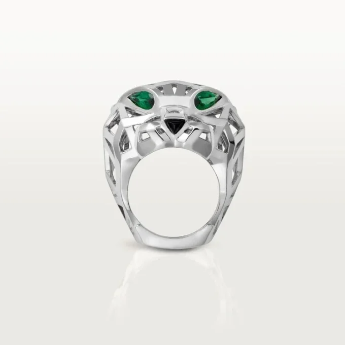 Anillo Panthere de Cartier – Oro blanco sin rodiar, granates tsavorita, ónix – Cartier