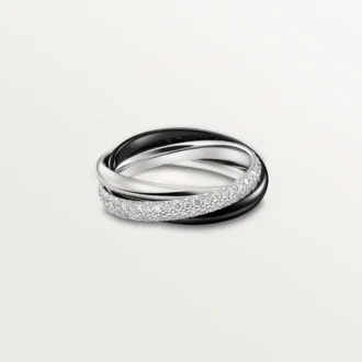 Anillo Trinity, cerámica, modelo pequeño, medio pavé