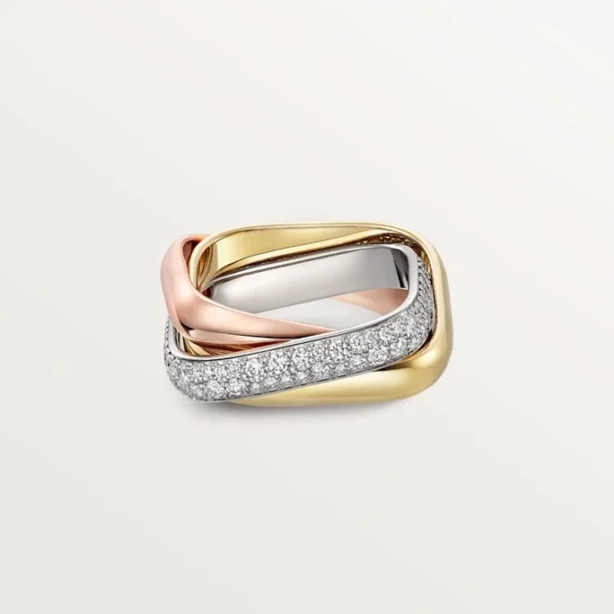 Anillo Trinity, forma cojín, modelo mediano, medio pavé