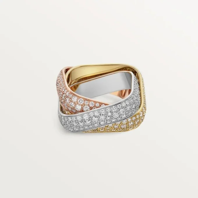 Anillo Trinity, forma de cojín, modelo grande, pavé