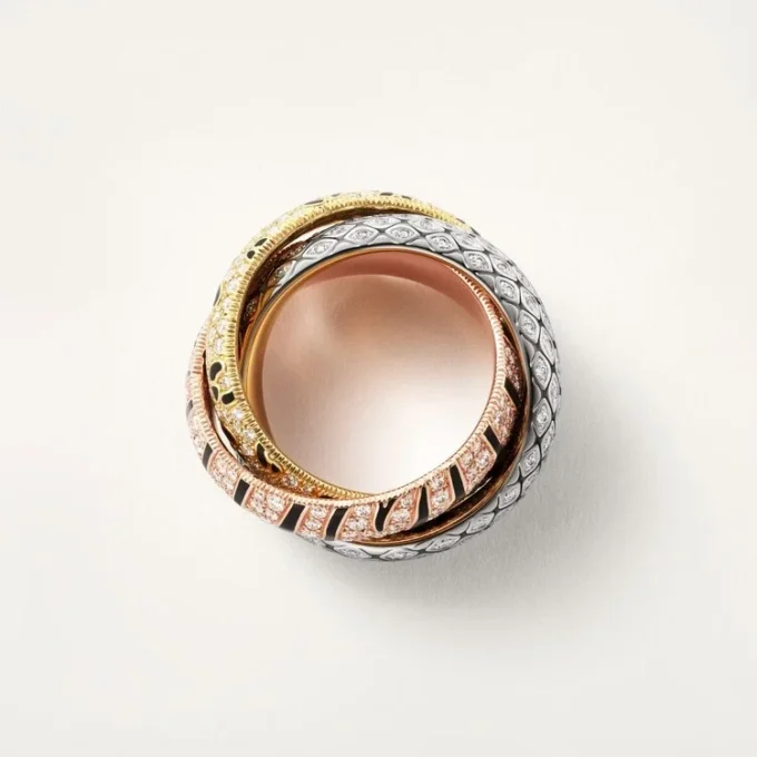 Anillo Trinity, laca, pavé