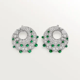 Aretes de aro Le Voyage Recommence, esmeraldas, pavé