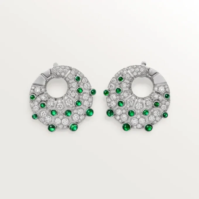 Aretes de aro Le Voyage Recommence, esmeraldas, pavé