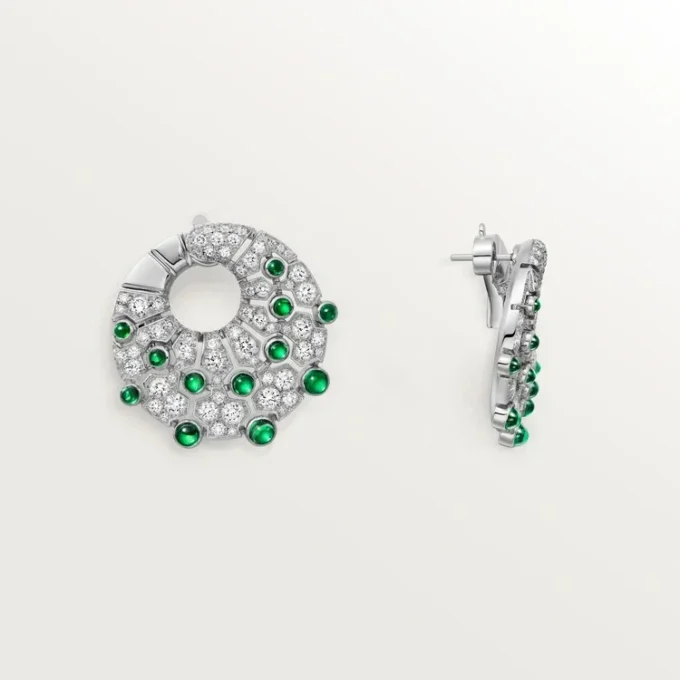 Aretes de aro Le Voyage Recommence, esmeraldas, pavé