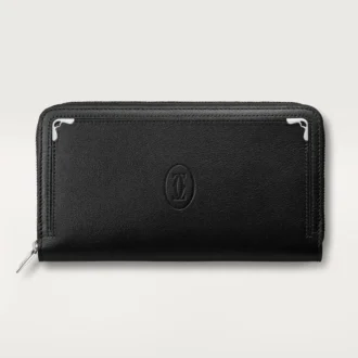 Billetera internacional con cremallera, Must de Cartier – Piel de becerro negra, acabado en paladio – Cartier