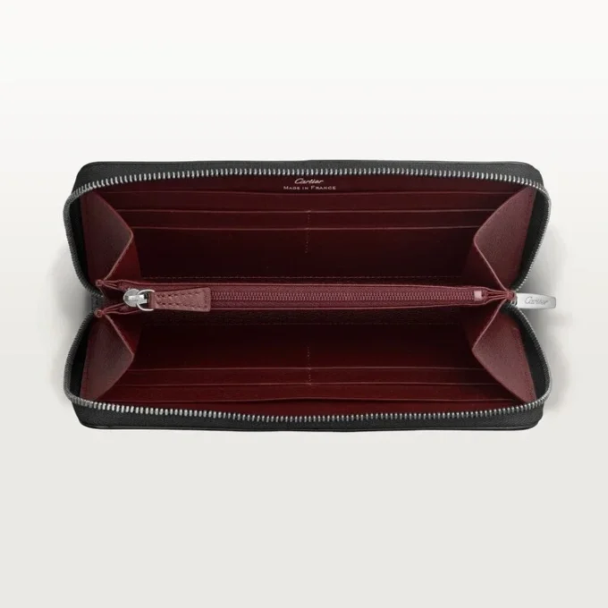Billetera internacional con cremallera, Must de Cartier – Piel de becerro negra, acabado en paladio – Cartier Billetera internacional con cremallera, Must de Cartier – Piel de becerro negra, acabado en paladio – Cartier