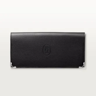 Billetera internacional con fuelles, Must de Cartier – Piel de becerro negra, acabado en acero inoxidable – Cartier