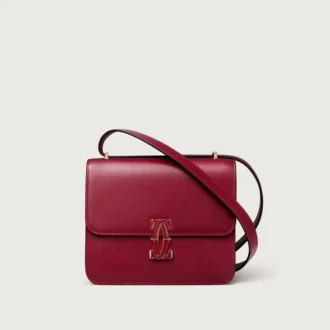 Bolso de hombro, Mini, Double C de Cartier – Piel de becerro rojo cereza, acabado en oro y esmalte rojo cereza – Cartier