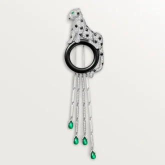 Broche Panthere de Cartier – Oro blanco, esmeraldas, ónix, diamantes – Cartier