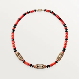 Collar de alta joyería – Oro rosa, coral, ónix, laca negra, diamantes – Cartier