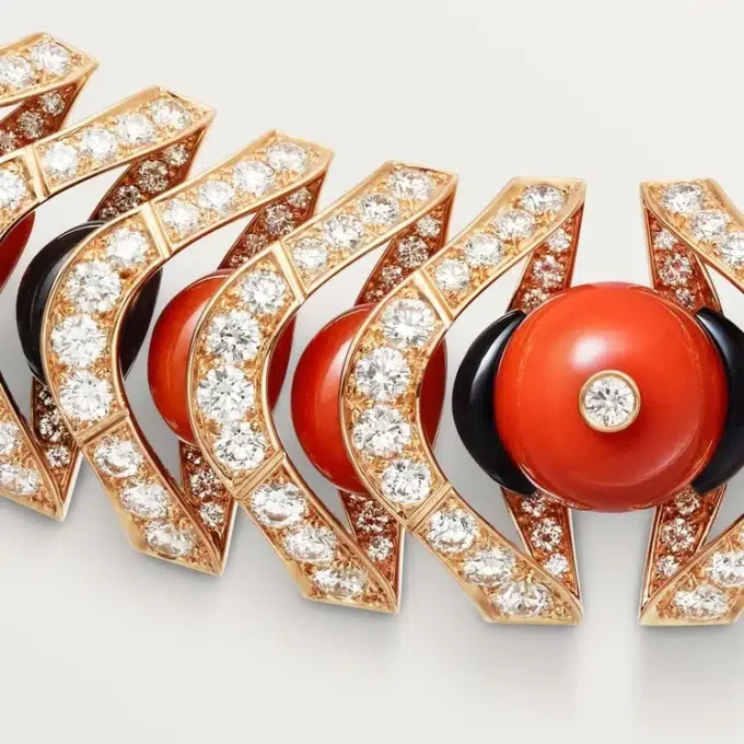 Collar Geometrie & Contrastes, coral, pavé