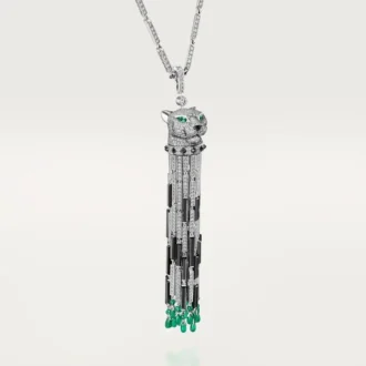 Collar largo Panthere de Cartier, esmeralda, multiuso, modelo grande, pavé