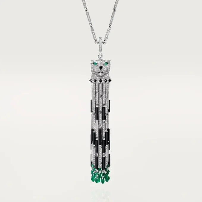 Collar largo Panthere de Cartier, esmeralda, multiuso, modelo grande, pavé