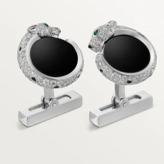 Gemelos Panthere De Cartier – Oro blanco rodiado, diamantes, esmeraldas, ónix – Cartier