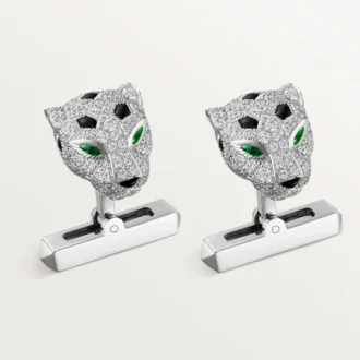 Gemelos Panthere De Cartier – Oro blanco rodiado, diamantes, esmeraldas, ónix – Cartier