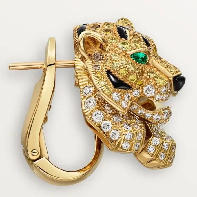 Pendientes Faune Et Flore De Cartier, diamantes amarillos, naranjas y marrones, pavé
