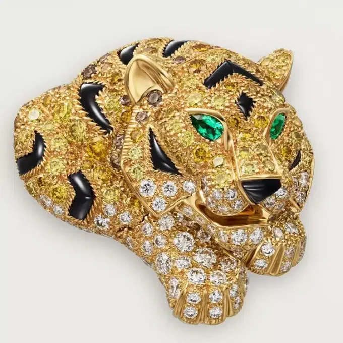 Pendientes Faune Et Flore De Cartier, diamantes amarillos, naranjas y marrones, pavé