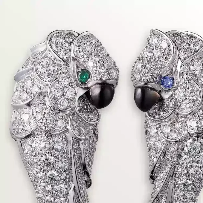 Pendientes Faune Et Flore De Cartier, gotas de esmeralda, pavé