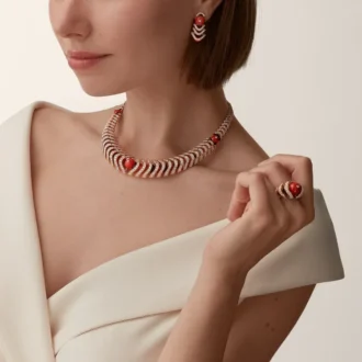 Pendientes Geometrie & Contrastes, coral, pavé