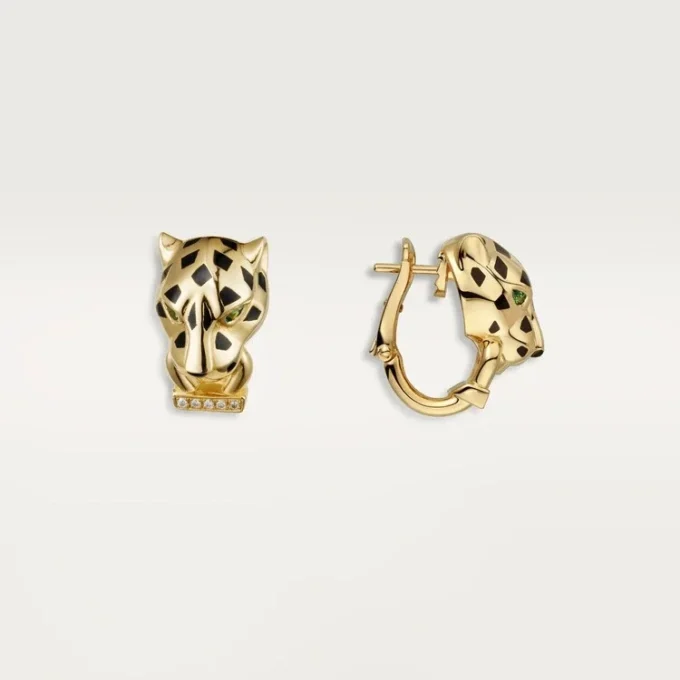 Pendientes Panthere de Cartier – Oro amarillo, laca, diamantes, granates tsavorita, ónix – Cartier