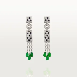 Pendientes Panthere de Cartier – Oro blanco, esmeraldas, ónix, diamantes – Cartier