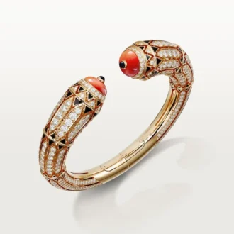 Pulsera de alta joyería – Oro rosa, coral, ónix, laca negra, diamantes – Cartier