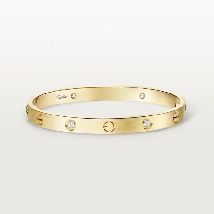 Pulsera Love, modelo clásico, cepillada, 4 diamantes